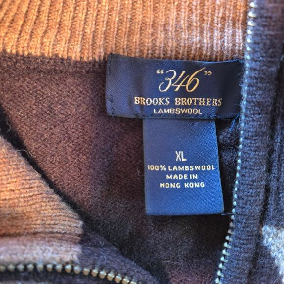 Brooks Brothers Argyle Cardigan Sweater 100% Lambswool Size XL Brown, zip front - Picture 4 of 9